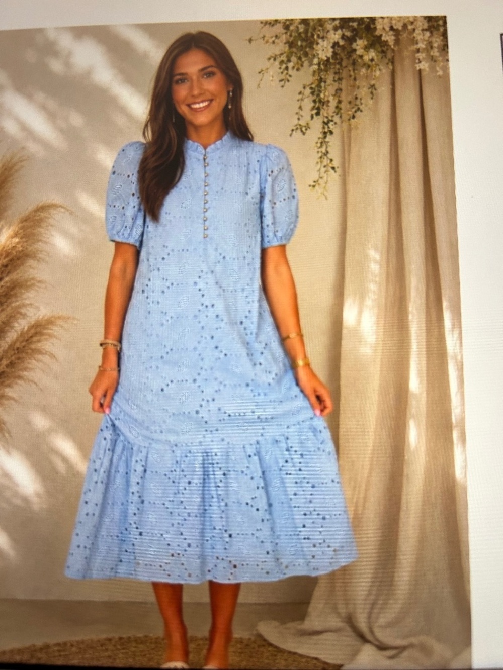 Jodifl Light Blue Eyelet MIDI Dress Small